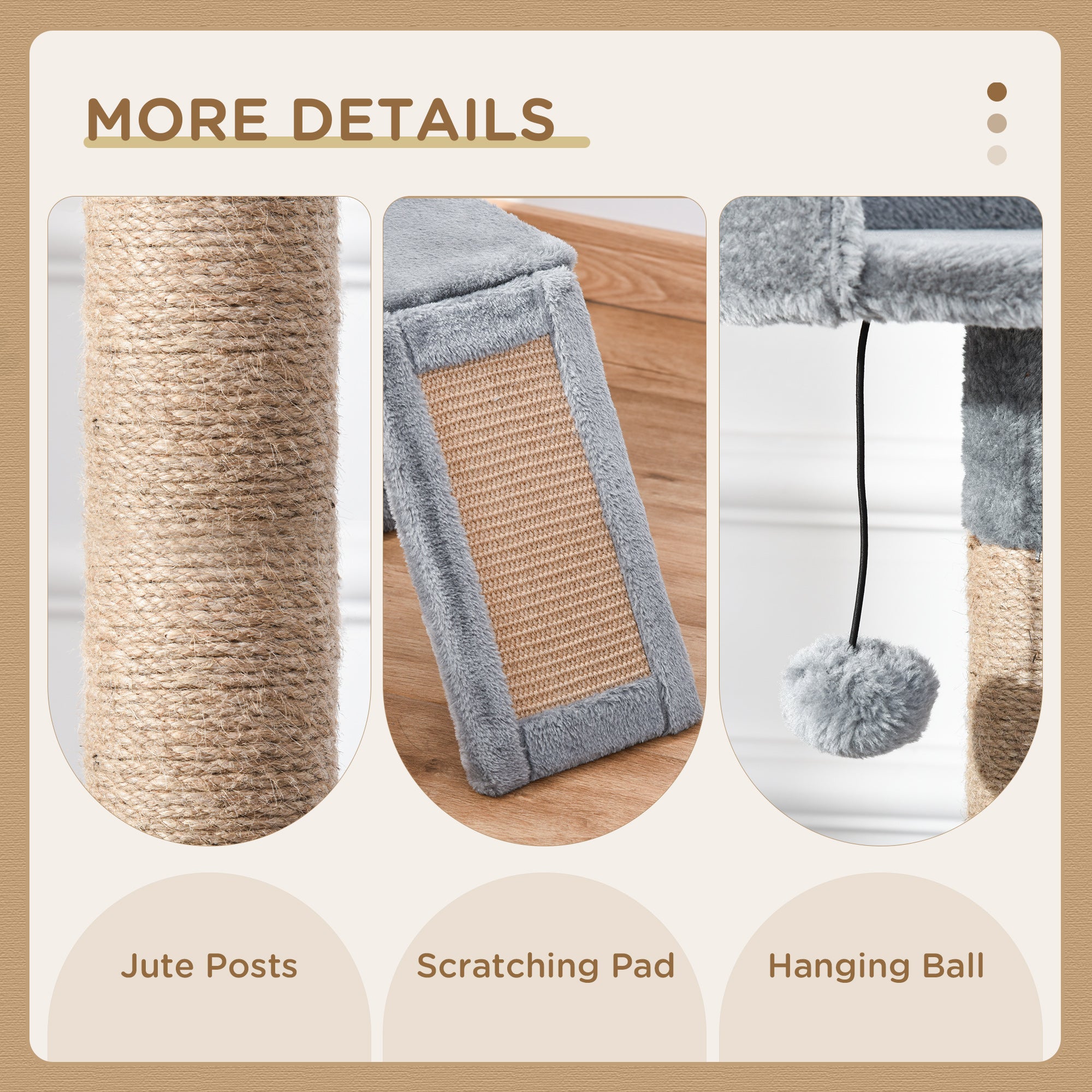 PawHut Cat Tree Tower 142cm Climbing Kitten Activity Center With Jute Scratching Post Board, Removable Felt Hanging Toy, Grey - Noventis Home