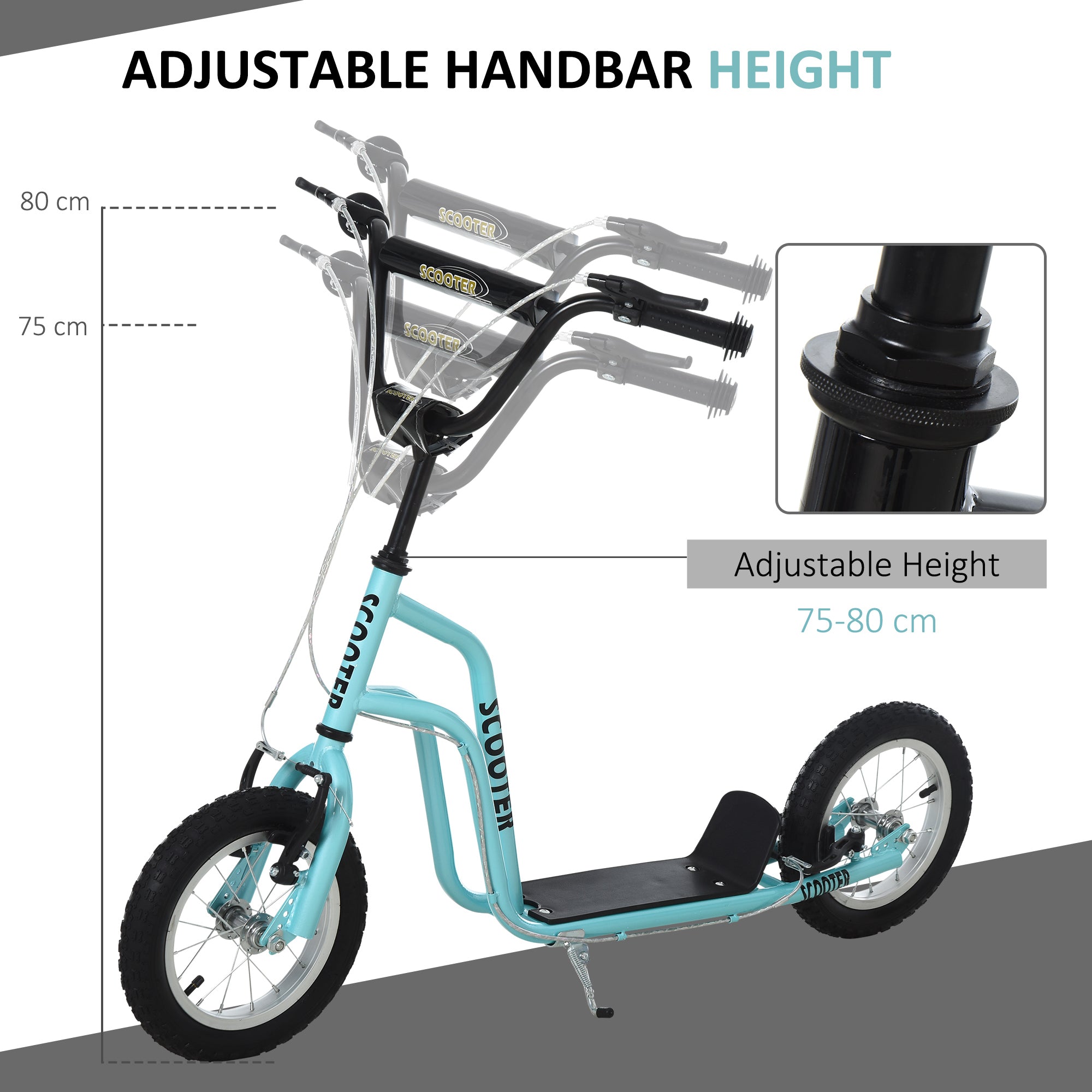 Stunt Scooter, Kids Scooter, 12'' Rubber Tyre Kick Scooter With Adjustable Handlebar, Dual Brakes, Blue - Noventis Home
