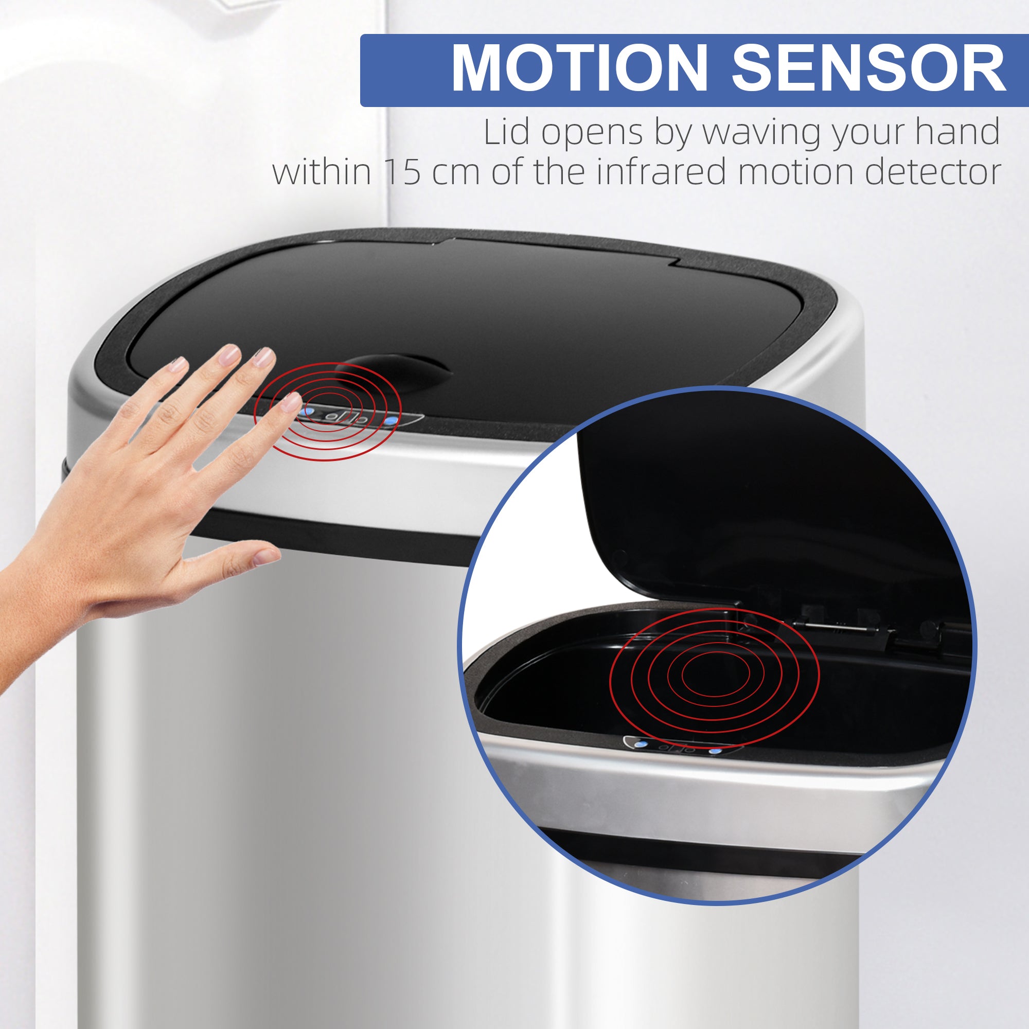 Stainless Steel Kitchen Sensor Dustbin Automatic Touchless Rubbish Garbage Waste Bin 48L Silver - Noventis Home