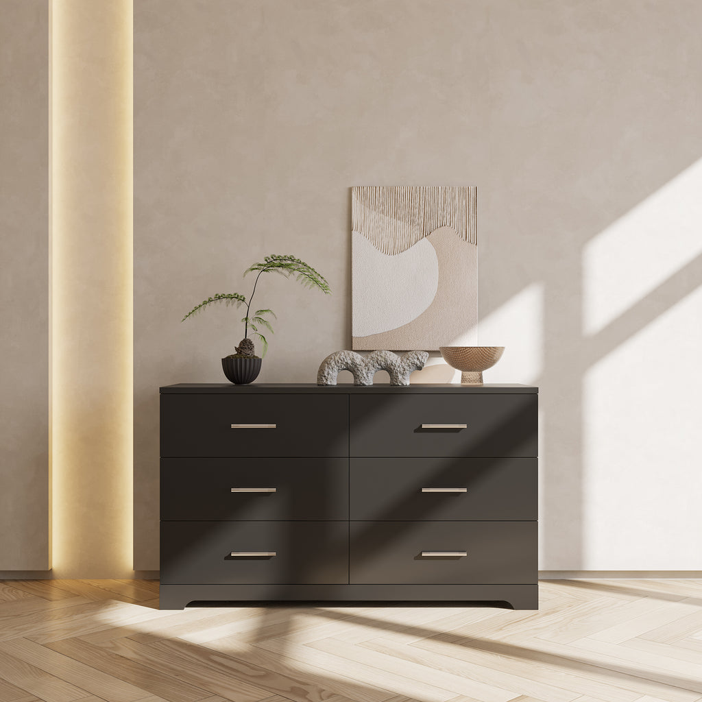 Black Particle Board With Triamcinol, Six Drawer Cabinet - Noventis Home
