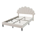 4ft6 Double Upholstered Velvet Bed Frame, With Adjustable Chic Petal Headboard, Velvet Platform Bed Frame With Solid Wood Slat, No Box Spring Needed, Easy Assembly, Beige - Noventis Home