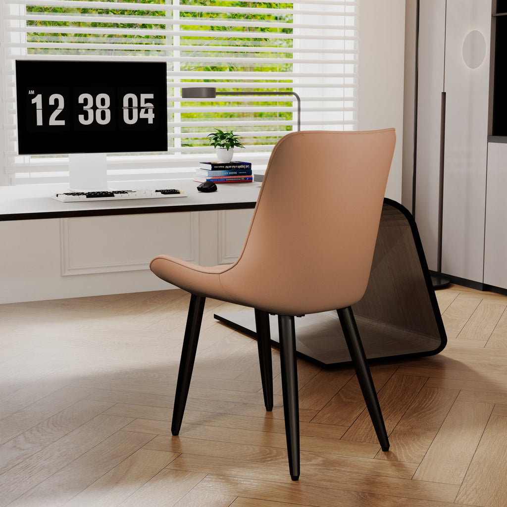 Set van 4 Moderne PU Leren Eetkamerstoelen met Dikke Kussens en Metalen Poten, voor Keuken en Eetkamer, Bruin - Noventis Home