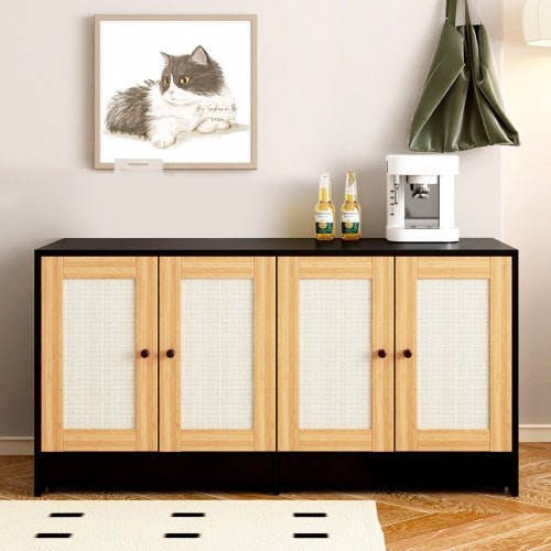 Double Litter Box Enclosure,Cat Litter Box Enclosure For 2 Cats, Hidden Litter Box Furniture With Rattan Doors, 47 L X 19.8 W X 21.8 H,Black - Noventis Home