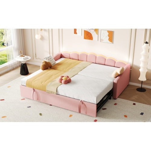 Upholstered Bed 90x190cm, Daybed, Sofa Bed With RGB LED Lighting, 3ft Petal Shape Single Bed With Trundle,Pull Out Trundle Bed For Living Room Bedroom Study Room, Velvet, - Noventis Home
