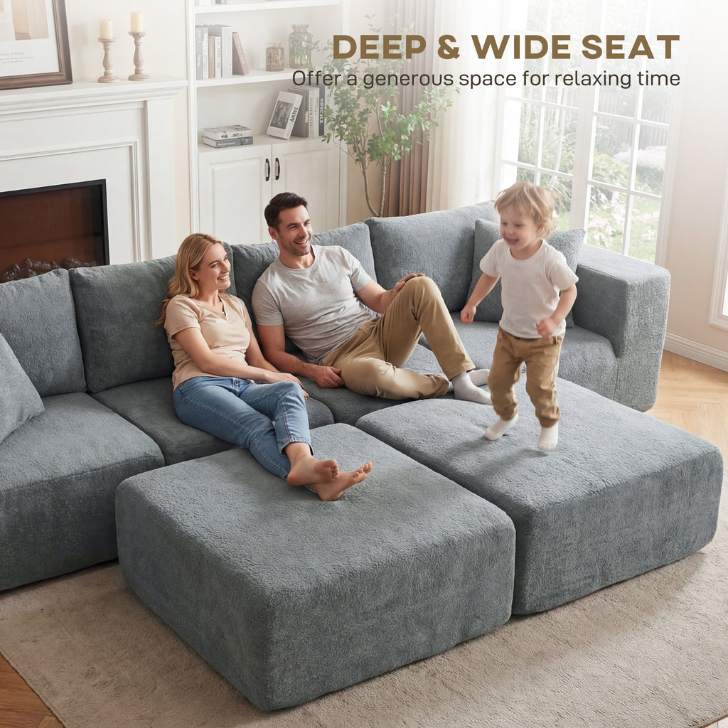 Modular Sectional Sofa, Boneless U - Shape Sectional Couch with 2 Ottomans, Dark Gray - Noventis Home