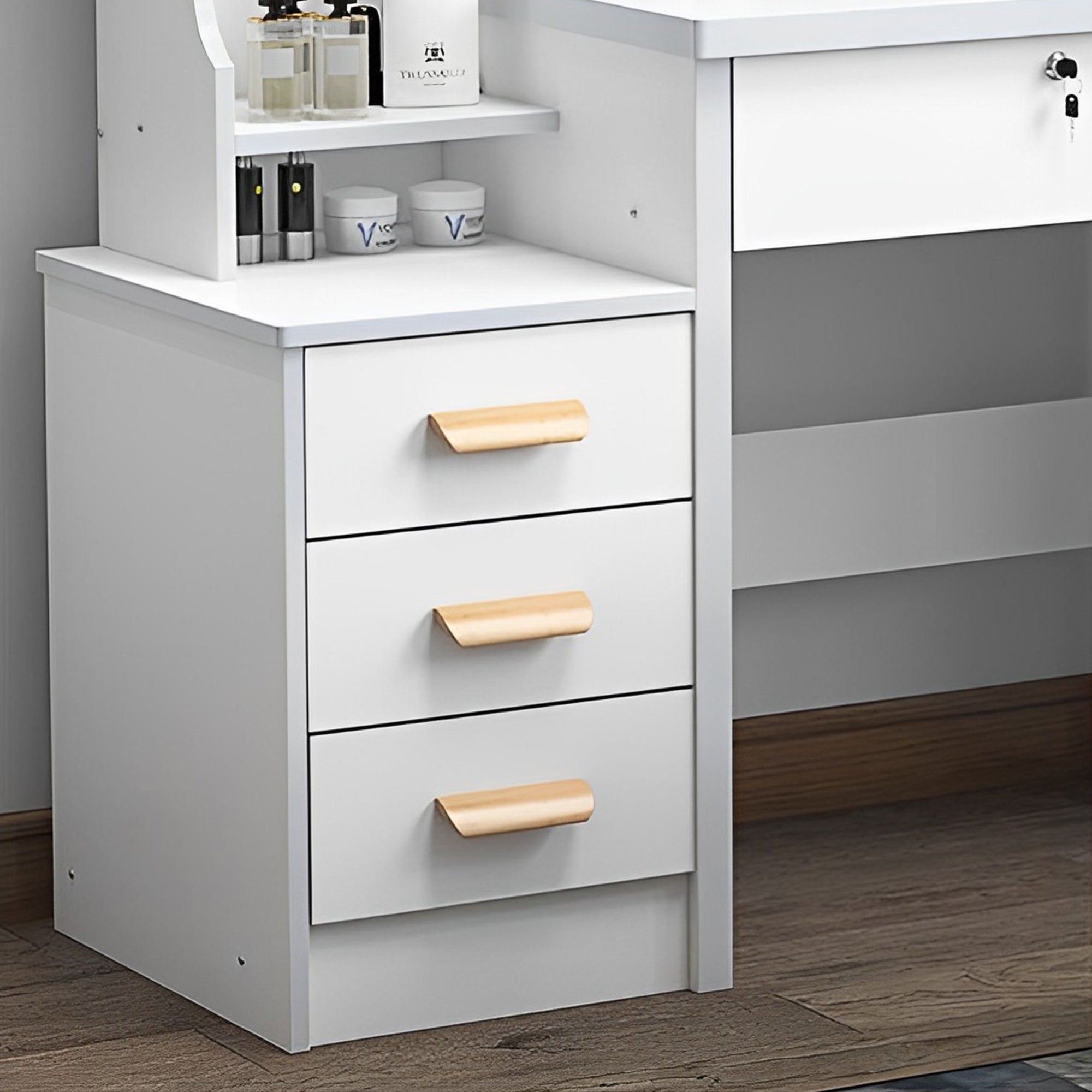 Kaptafel met Spiegel en Verlichting voor Make - up, 4 Lades, 3 Kleurmodi Instelbare Helderheid, Wit - Noventis Home