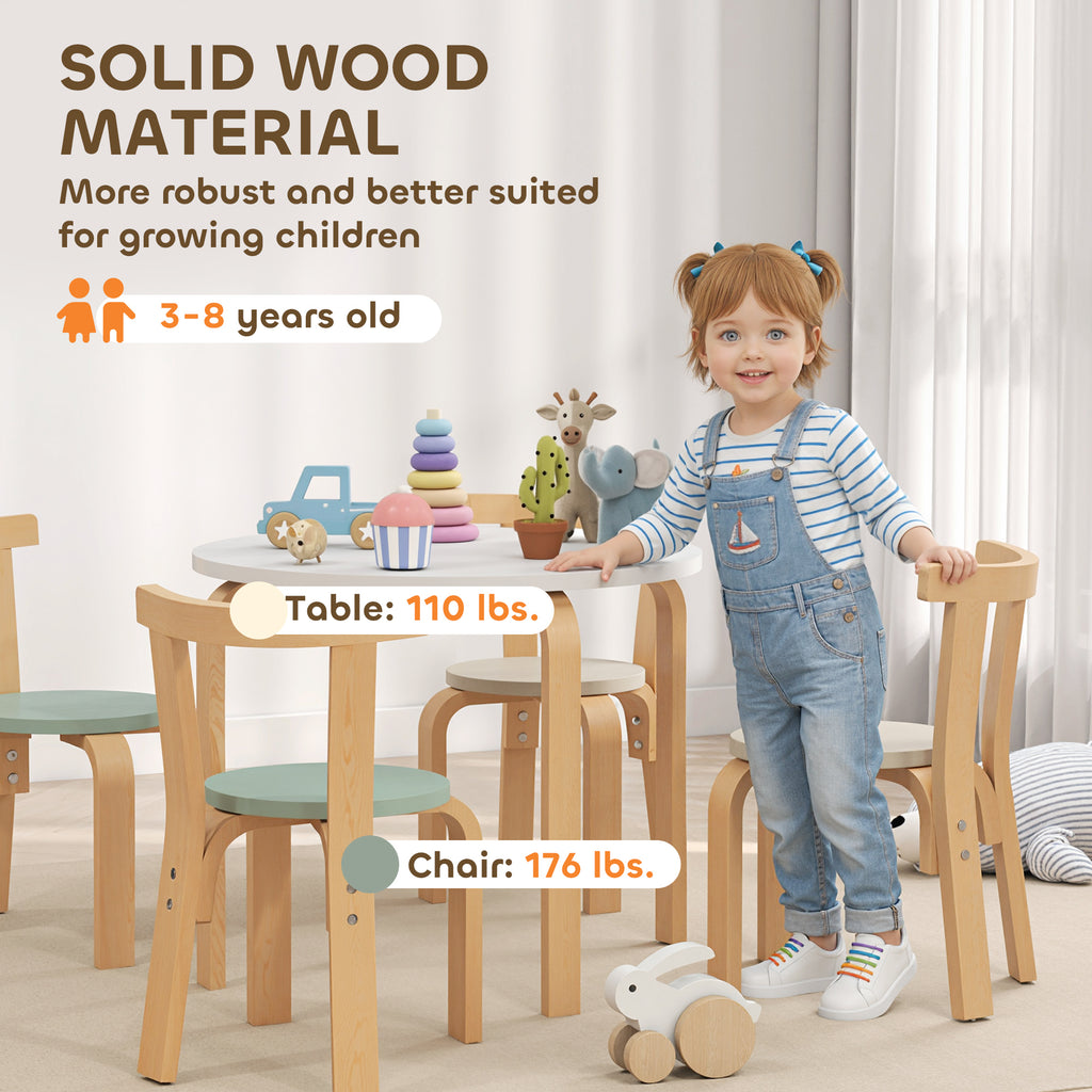 Wooden Kids Table and Chairs Set, 5 Piece Wooden Toddler Table and Chairs Set for Ages 3 - 8 Years, Green - Noventis Home