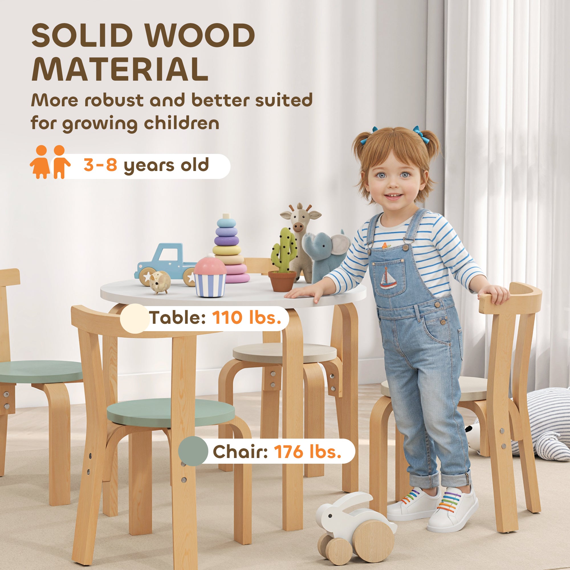Wooden Kids Table and Chairs Set, 5 Piece Wooden Toddler Table and Chairs Set for Ages 3 - 8 Years, Green - Noventis Home