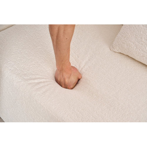 LY-022 Grijze Compressiebank met Chaise Longue en 3-zitter, Chenille Stof met Houtnerf, Inclusief 4 Kussens