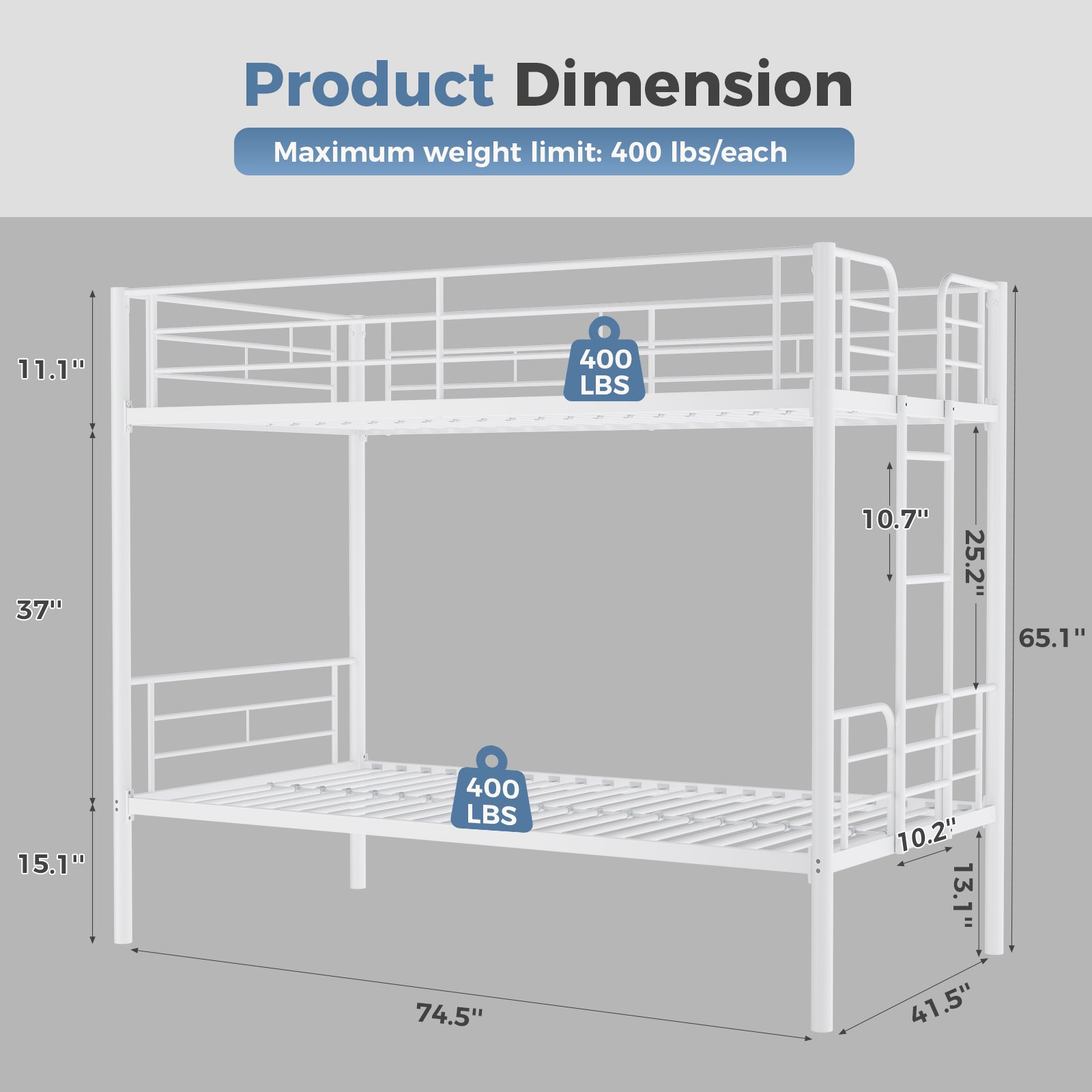 Metal Double - layer Bed With Stairs And Safety Railings, Sturdy Steel Frame, No Need For A Mattress, Double - layer Bed That Saves Space - Noventis Home
