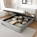 LED Gestoffeerd Bed, Kingsize 150x200 cm, Hydraulisch Bed met USB - oplaadpoort, LED - verlichting, Opbergruimte en Verstelbaar Hoofdeinde, PU, Grijs - Noventis Home