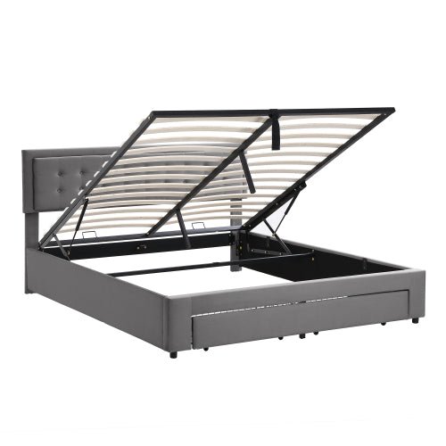 Gestoffeerd Super Kingsize Bed 180x200 cm, Fluweel, Grote Opbergruimte, Met Lattenbodem en Hoofdeinde, Zonder Matras, Grijs - Noventis Home