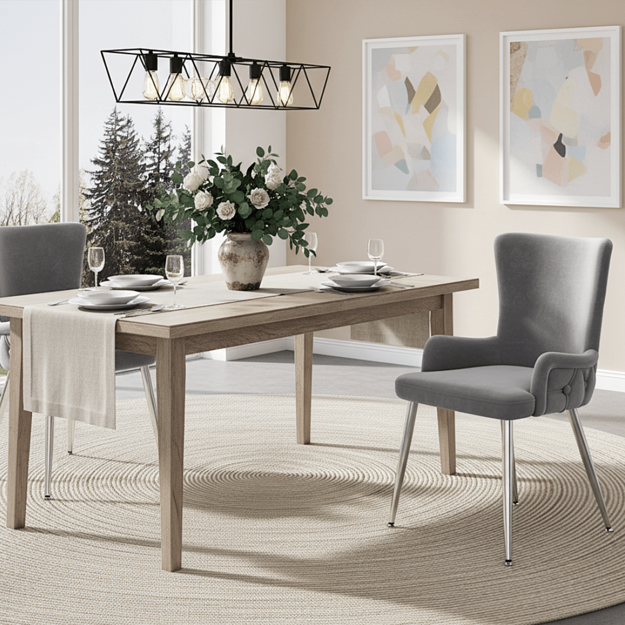 Velvet Dining Chair, Set Of 2, Luxurious Living Room Bedroom Lounge Chair With Four Silver - colored Metal Support Legs, Grey - Noventis Home