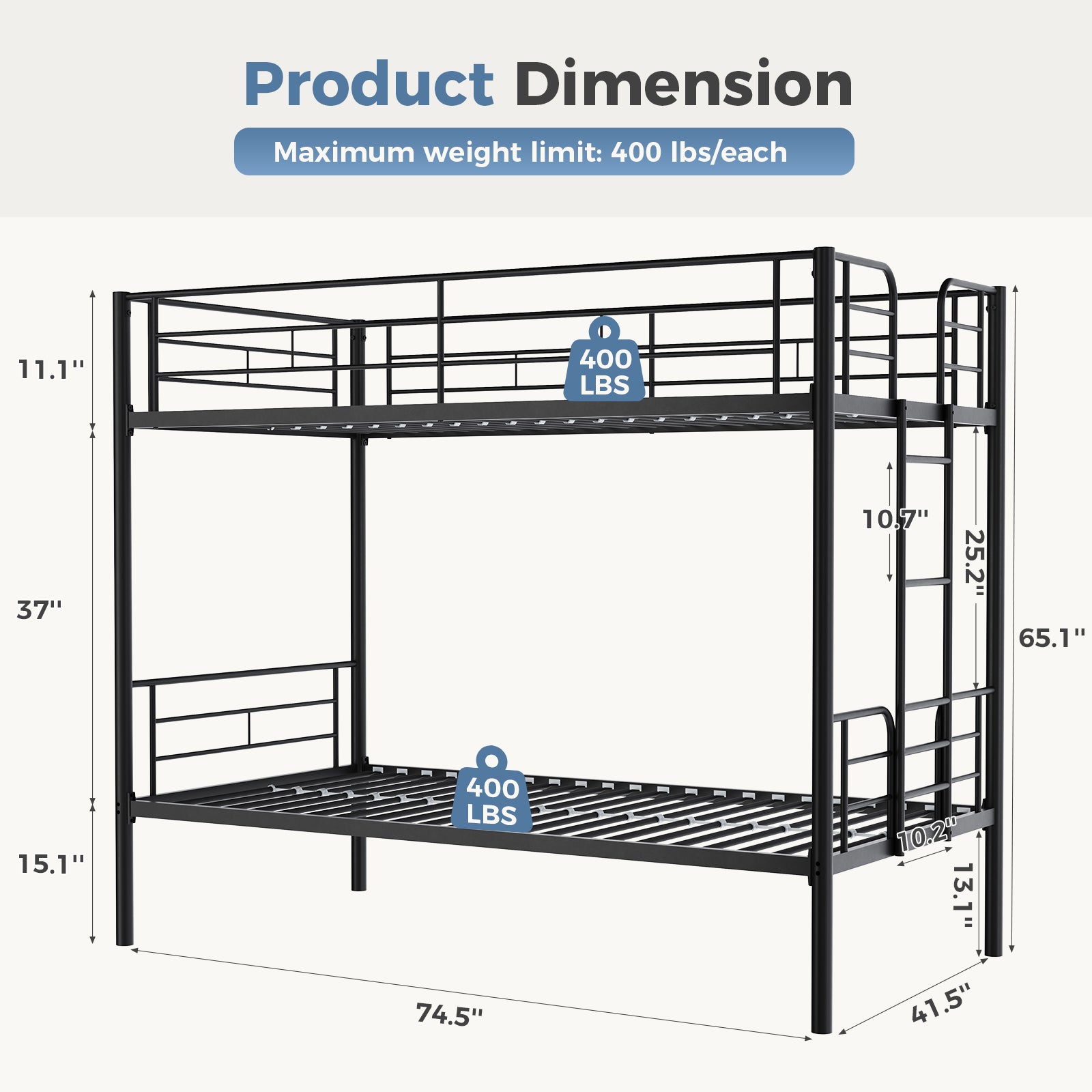 Metal Double - layer Bed With Stairs And Safety Railings, Sturdy Steel Frame, No Need For A Mattress, Double - layer Bed That Saves Space - Noventis Home