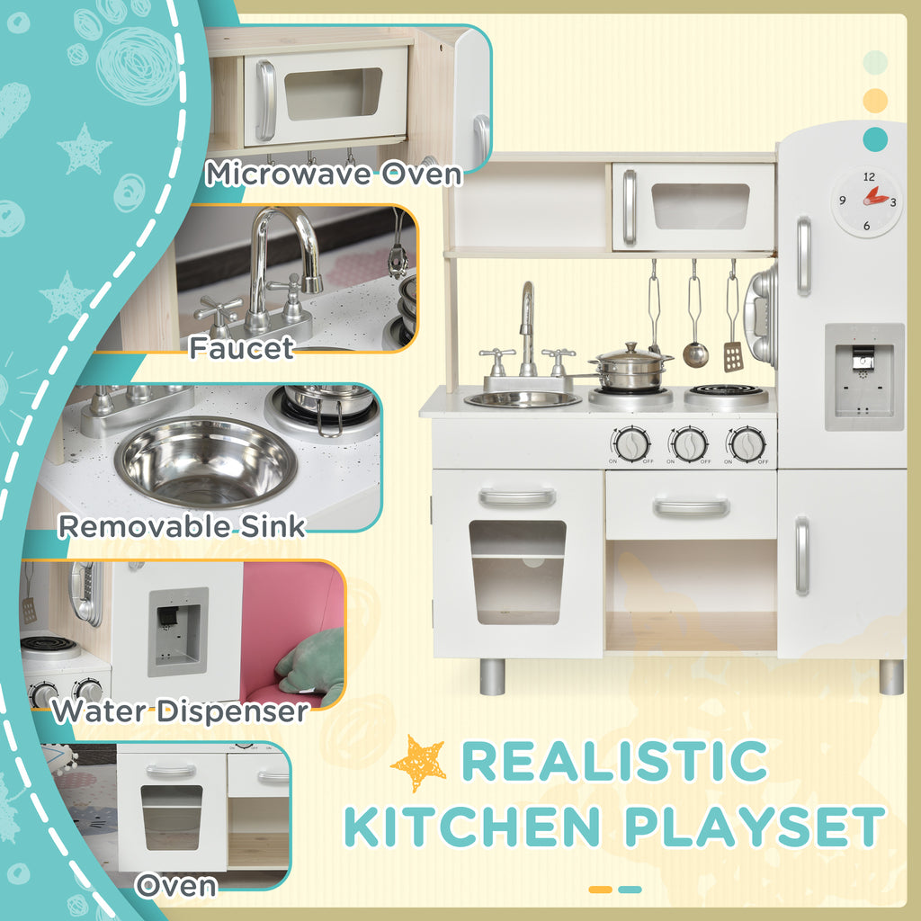 Kids Wooden Pretend Play Toy Kitchen Cooking Set Role Play Phone For Boys Girls White - Noventis Home