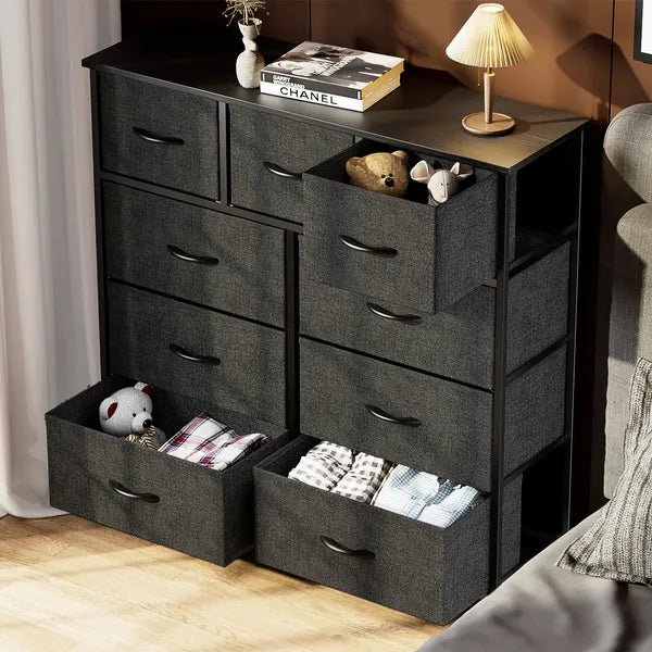 Dresser For Bedroom With 9 Fabric Storage Drawer Wardrobe Tall Chest Organizer Closet Adult&Kids Clothes Cabinet Furniture - Noventis Home