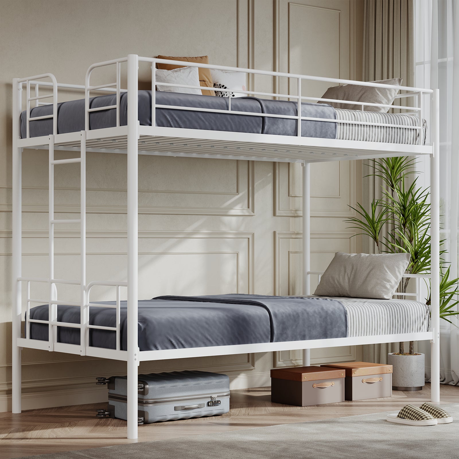 Metal Double - layer Bed With Stairs And Safety Railings, Sturdy Steel Frame, No Need For A Mattress, Double - layer Bed That Saves Space - Noventis Home
