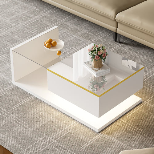 Salontafel 90 cm, Hoogglans Wit, met Glas en LED-verlichting