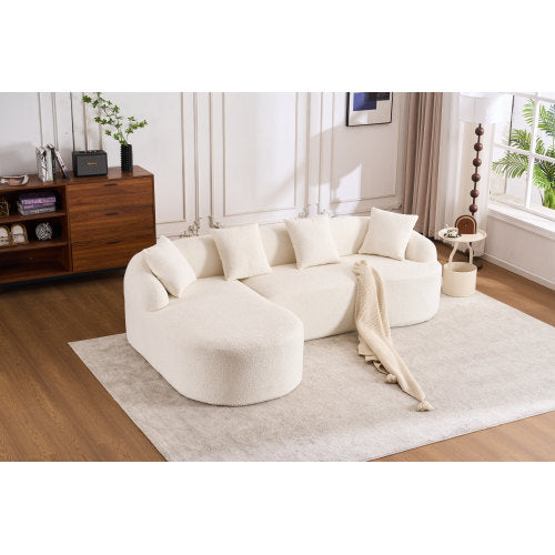 LY-022 Grijze Compressiebank met Chaise Longue en 3-zitter, Chenille Stof met Houtnerf, Inclusief 4 Kussens