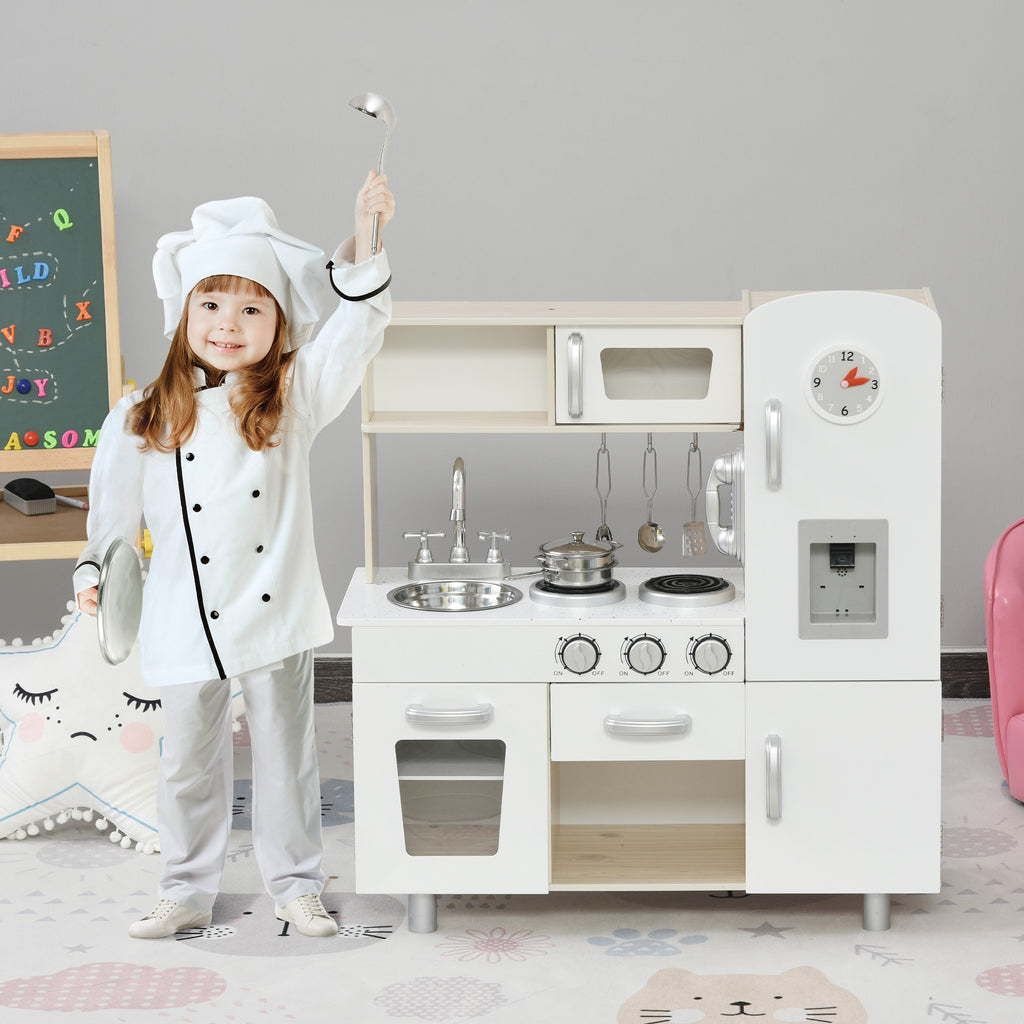 Kids Wooden Pretend Play Toy Kitchen Cooking Set Role Play Phone For Boys Girls White - Noventis Home