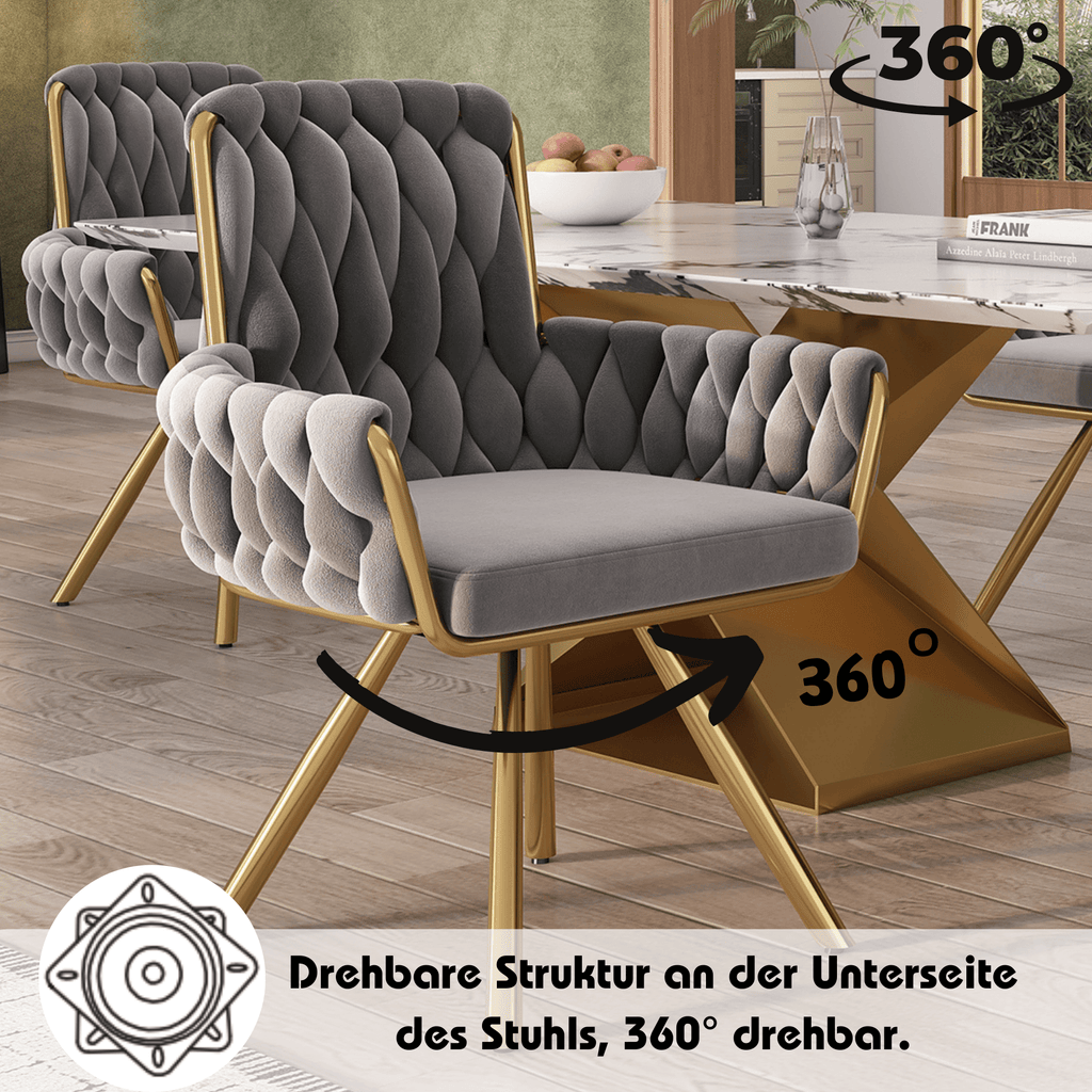 Set Of 4, Velvet Dining Chair, Armchair, Single Luxurious Living Room And Bedroom Swivel Chair, Leisure Swivel Chair With Four Metal Support Legs, Gray - Noventis Home