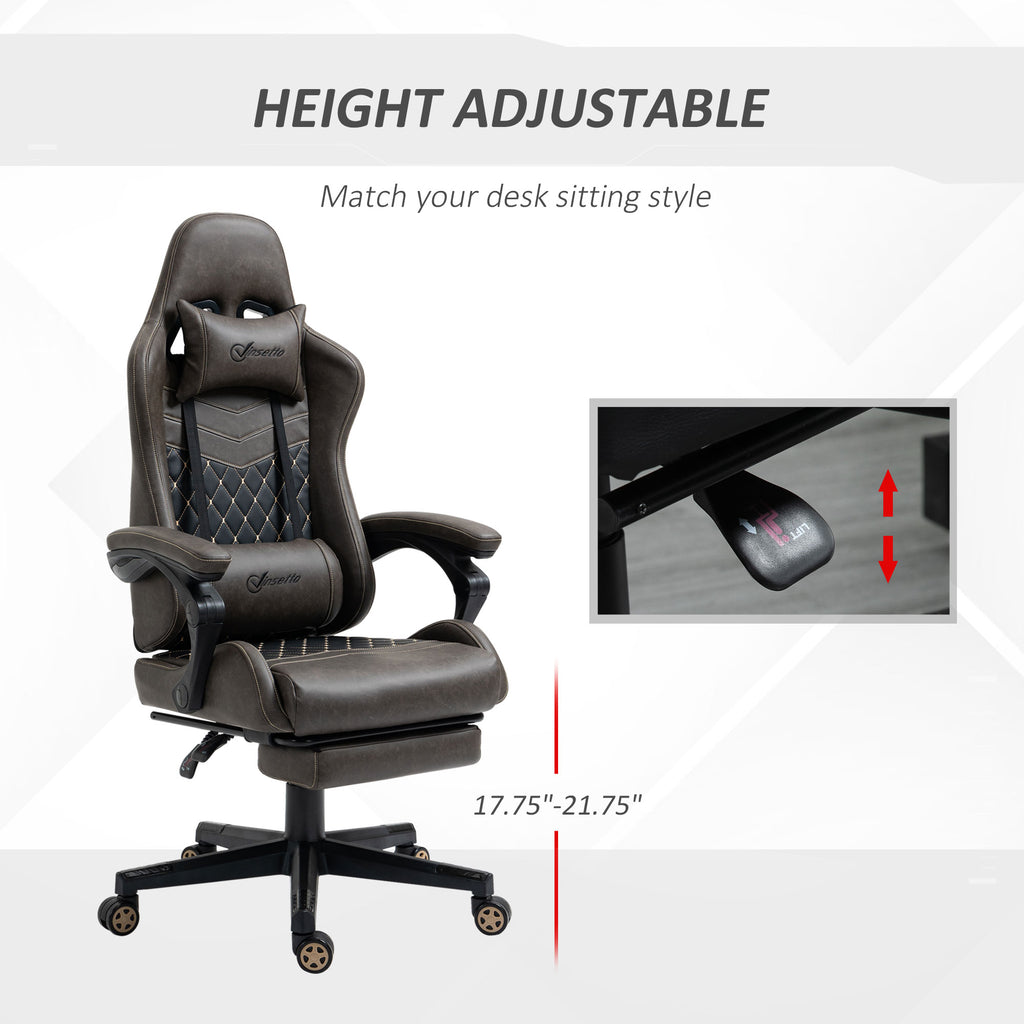 Racing Gaming Chair Diamond PU Leather Office Gamer Chair High Back Swivel Recliner with Footrest, Lumbar Support, Adjustable Height, Brown - Noventis Home