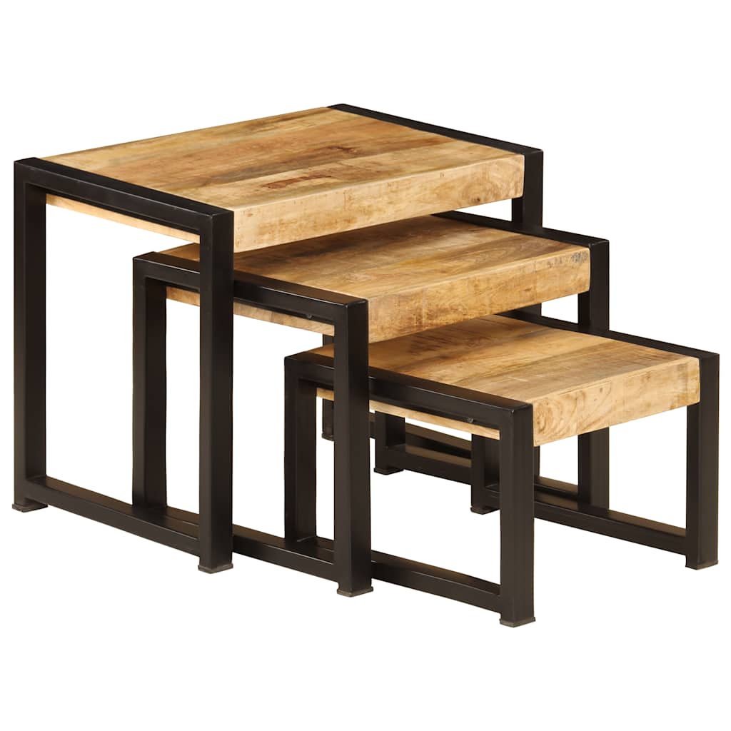 Nesttafels Set van 3, Massief Mangohout