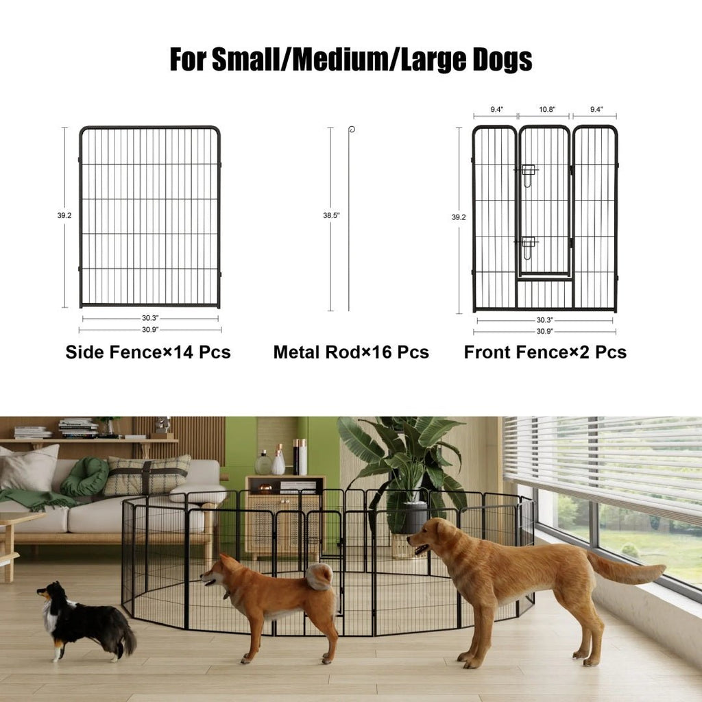 Dog Playpen, 40 Inch 16 Panels Puppy Playpen, Dog Exercise Pen For Large Medium Small Dogs, Foldable Dog Pen With Doors For RV, Camping, Yard - Noventis Home