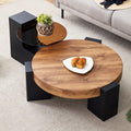 Modern Simple Double - Layer Round Coffee Table - Transparent Gray Glass Top With Black MDF L - Shaped Legs.The Detachable Design Can Make The Use Of Space More Flexible - Noventis Home