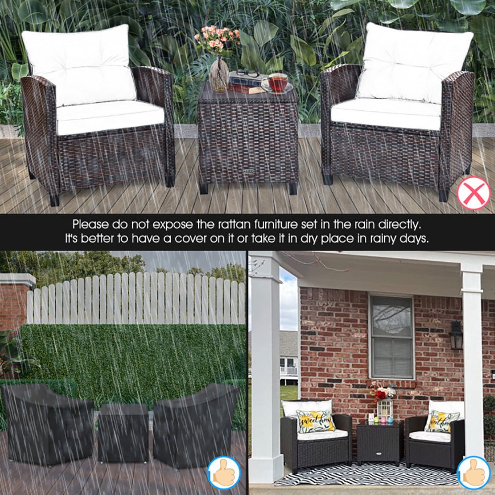 3 Pieces Rattan Patio Furniture Set With Washable Cushion - Noventis Home