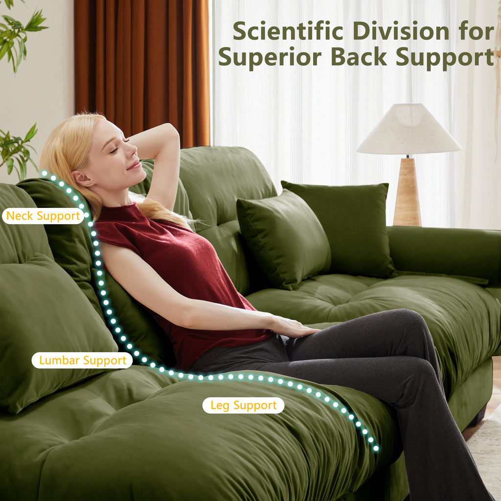 U Shaped Sectional Sofa Cloud Couch With Movable Ottomans,Convertible Deep 4 Seater Modern Velvet Comfy Upholstered Corner Couch With Blostered Armrests, Waist Pillow And Throw Pillows,Olive Green - Noventis Home