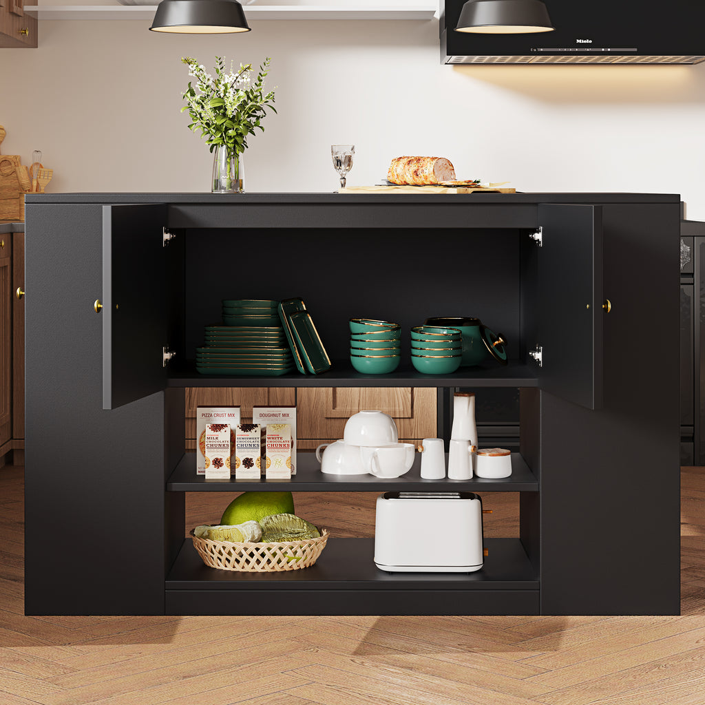 Modern Keukeneiland, Dressoir, Keukenkast met Lades en Planken voor Keuken en Eetkamer, Zwart, 140x40x90 cm