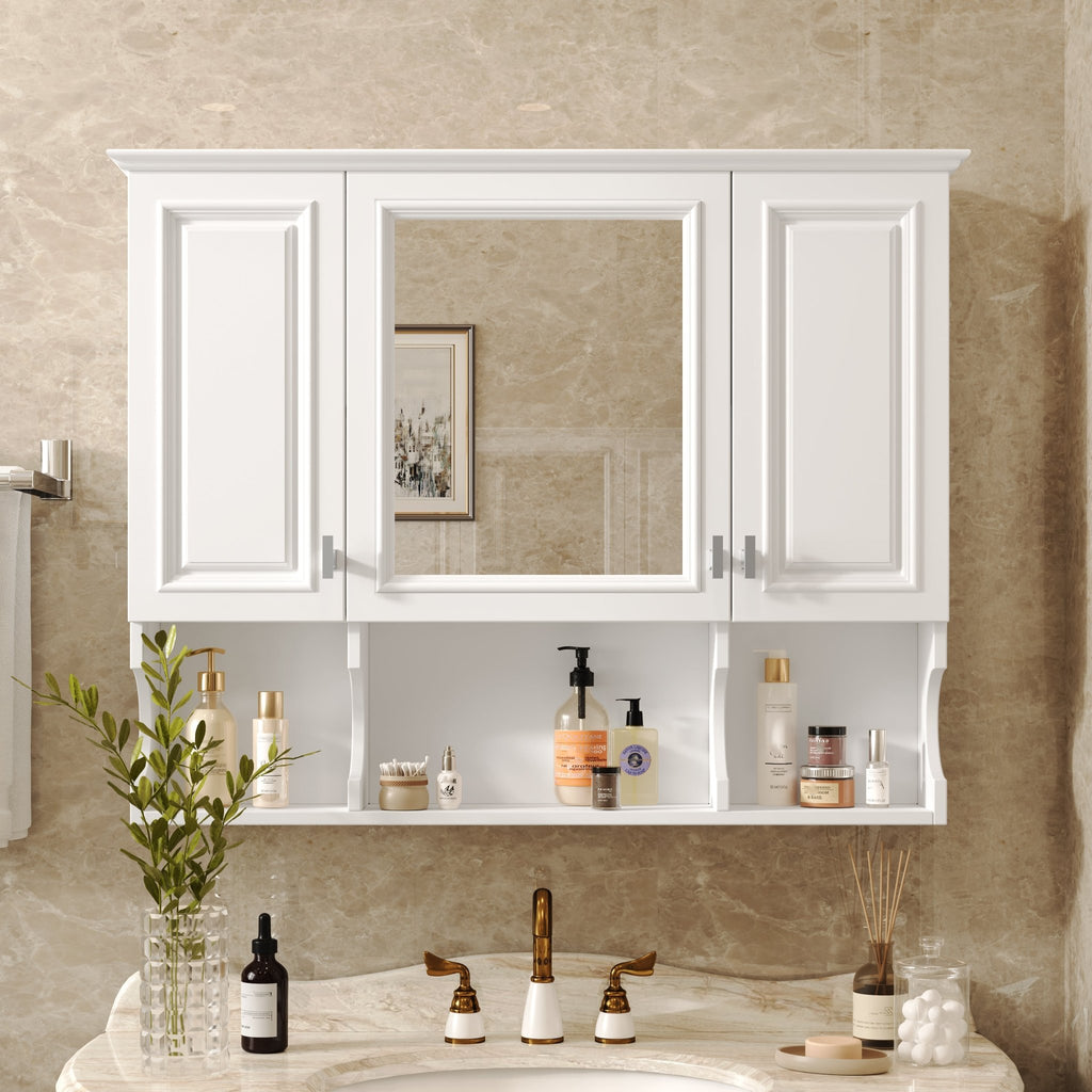 35'' X 28'' Wall Mounted Bathroom Medicine Cabinet, Modern Bathroom Wall Cabinet With Mirror, Mirror Cabinet With Open Shelves - Noventis Home