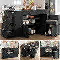 Adjustable Kitchen Island With Bar Stools - Sideboard & Cabinet With 6 Drawers, Width 140 - 70cm, White Black - Noventis Home