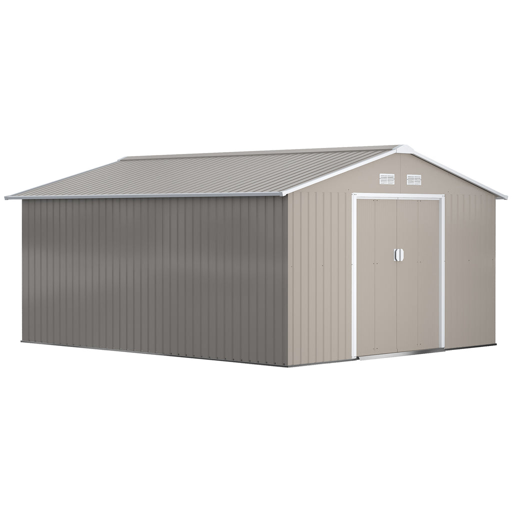 13 X 11ft Large Garden Shed, Mental Garden Storage Shed With Foundation Kit Ventilation & Doors, Light Grey - Noventis Home