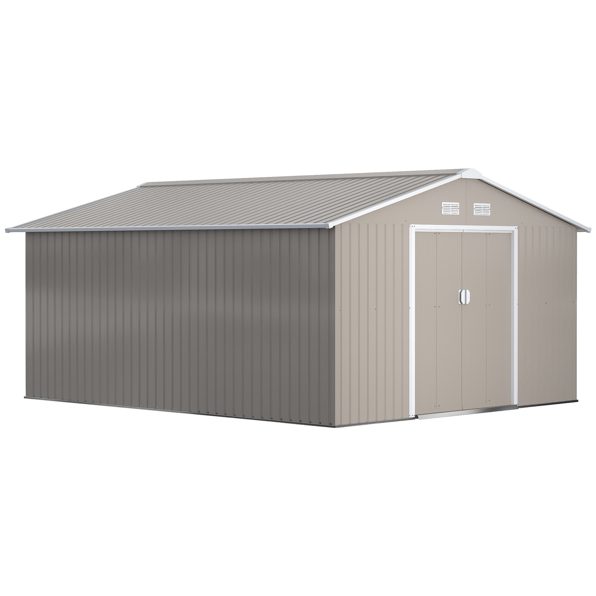 13 X 11ft Large Garden Shed, Mental Garden Storage Shed With Foundation Kit Ventilation & Doors, Light Grey - Noventis Home