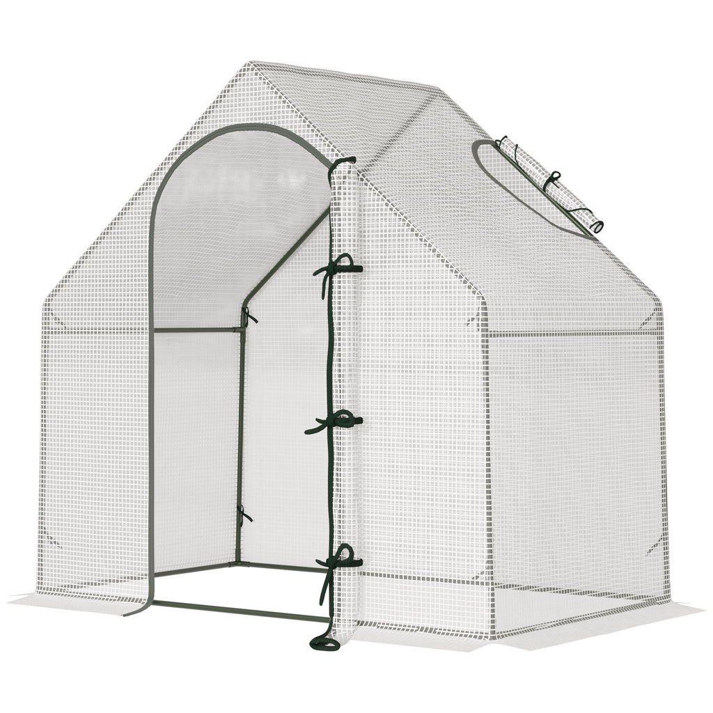 Walk In Tomato Greenhouse Garden Outdoor Mini Greenhouse Flower Planter Steel Frame With Zipped Door & Window, PE Cover, 180 X 100 X 168CM, White - Noventis Home