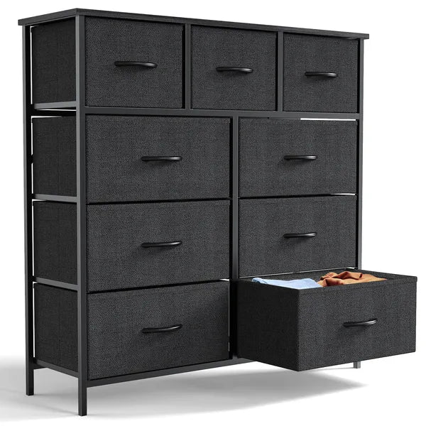 Dresser For Bedroom With 9 Fabric Storage Drawer Wardrobe Tall Chest Organizer Closet Adult&Kids Clothes Cabinet Furniture - Noventis Home