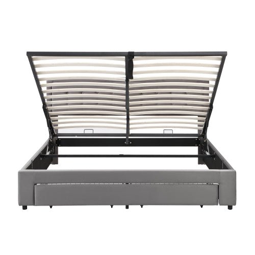 Gestoffeerd Super Kingsize Bed 180x200 cm, Fluweel, Grote Opbergruimte, Met Lattenbodem en Hoofdeinde, Zonder Matras, Grijs - Noventis Home
