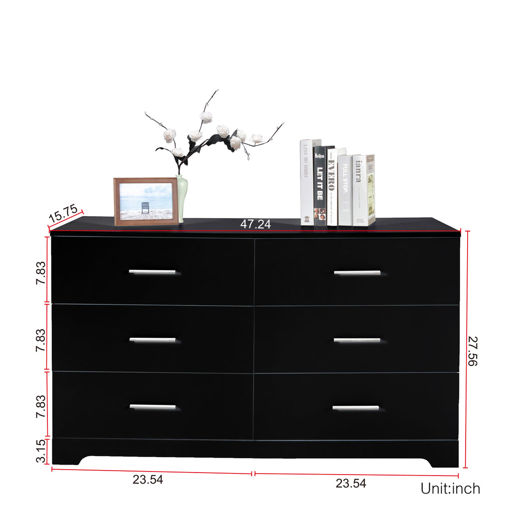 Black Particle Board With Triamcinol, Six Drawer Cabinet - Noventis Home