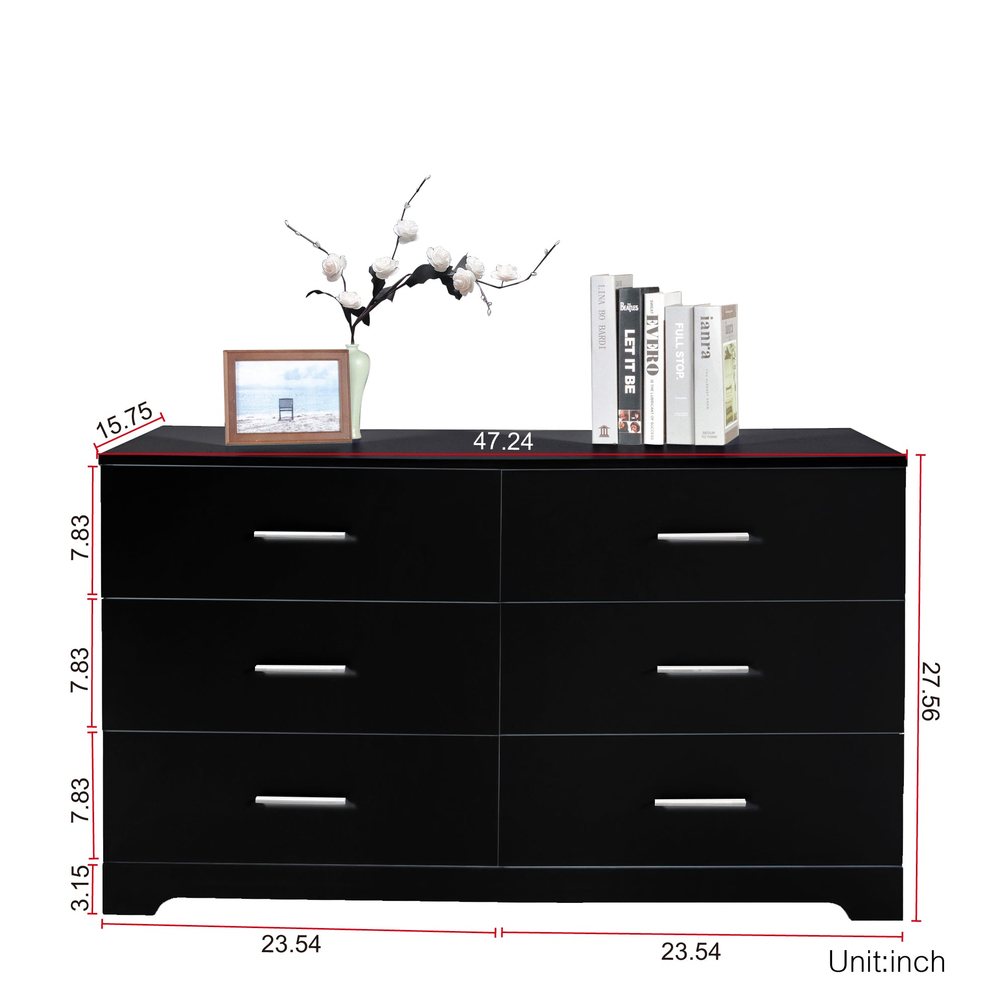 Black Particle Board With Triamcinol, Six Drawer Cabinet - Noventis Home