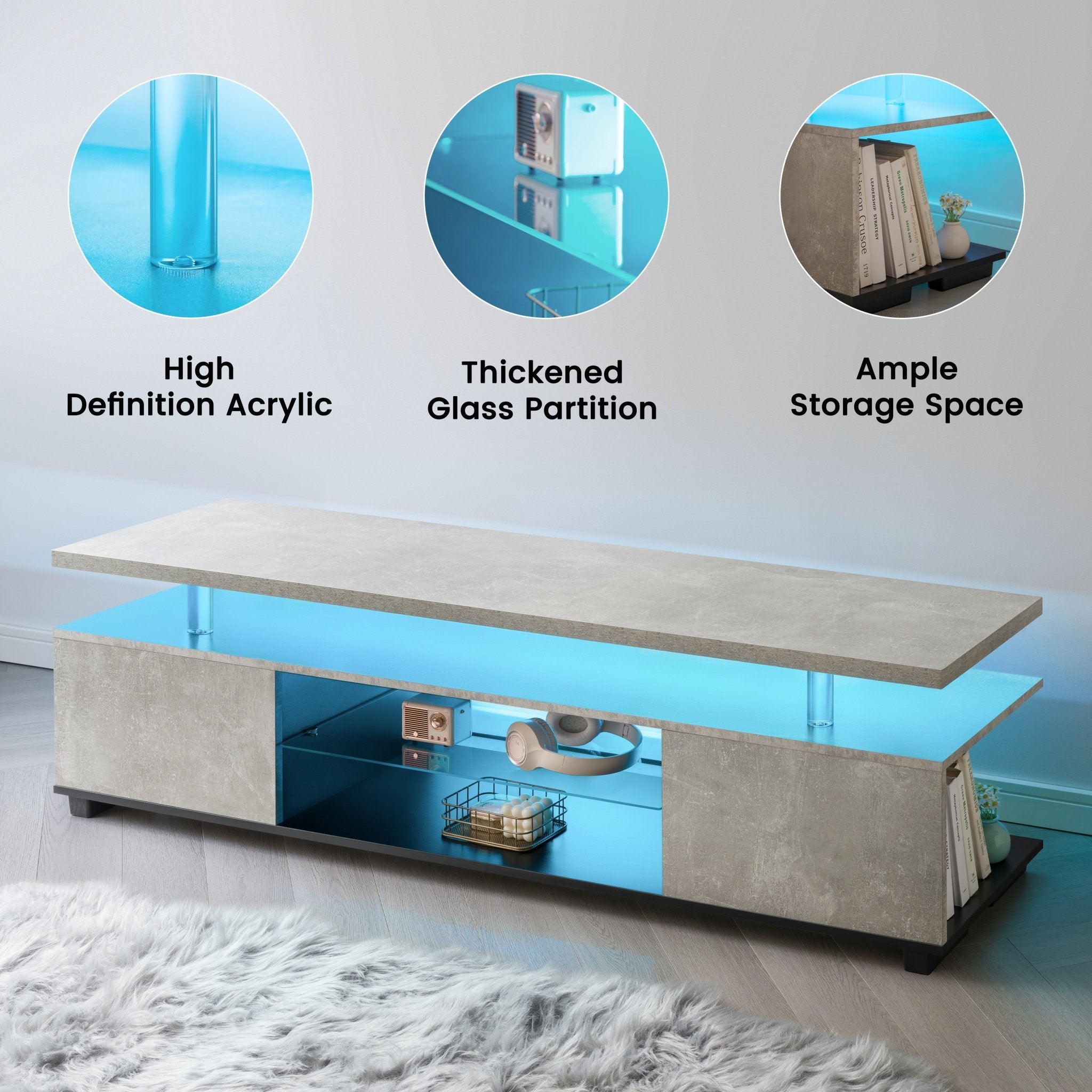 TV Stand For 70 Inch TV LED Gaming Entertainment Center Media Storage Console Table With Large Side Cabinet For Living Room Gray - Noventis Home