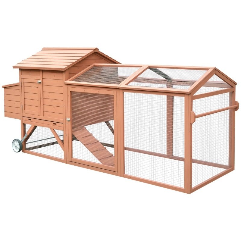Chicken Coop Wooden Hen House Poultry Cage Pen Portable With Wheels And Nesting Box, Chicken Cage For Backyard Outdoor, Natural - Noventis Home