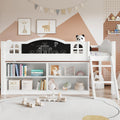 Houten Kinderbed met Krijtbord, Opbergkast en Twee - traps Trap, Eenpersoons 90x190 cm, Wit - Noventis Home