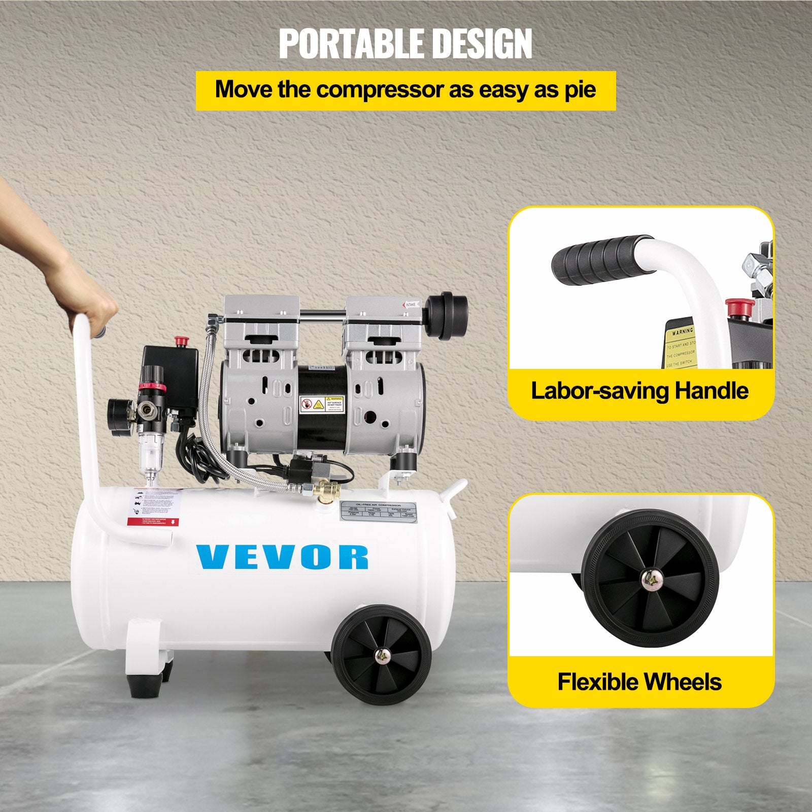 Air Compressor 6.6 Gallon, Portable Air Compressor 1 HP, Oil Free Air Compressor Steel Tank 750W, Pancake Air Compressor 115 PSI, Ultra Quiet Compressor For Home Repair, Tire Inflation - Noventis Home