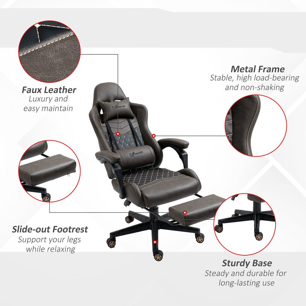Racing Gaming Chair Diamond PU Leather Office Gamer Chair High Back Swivel Recliner with Footrest, Lumbar Support, Adjustable Height, Brown - Noventis Home