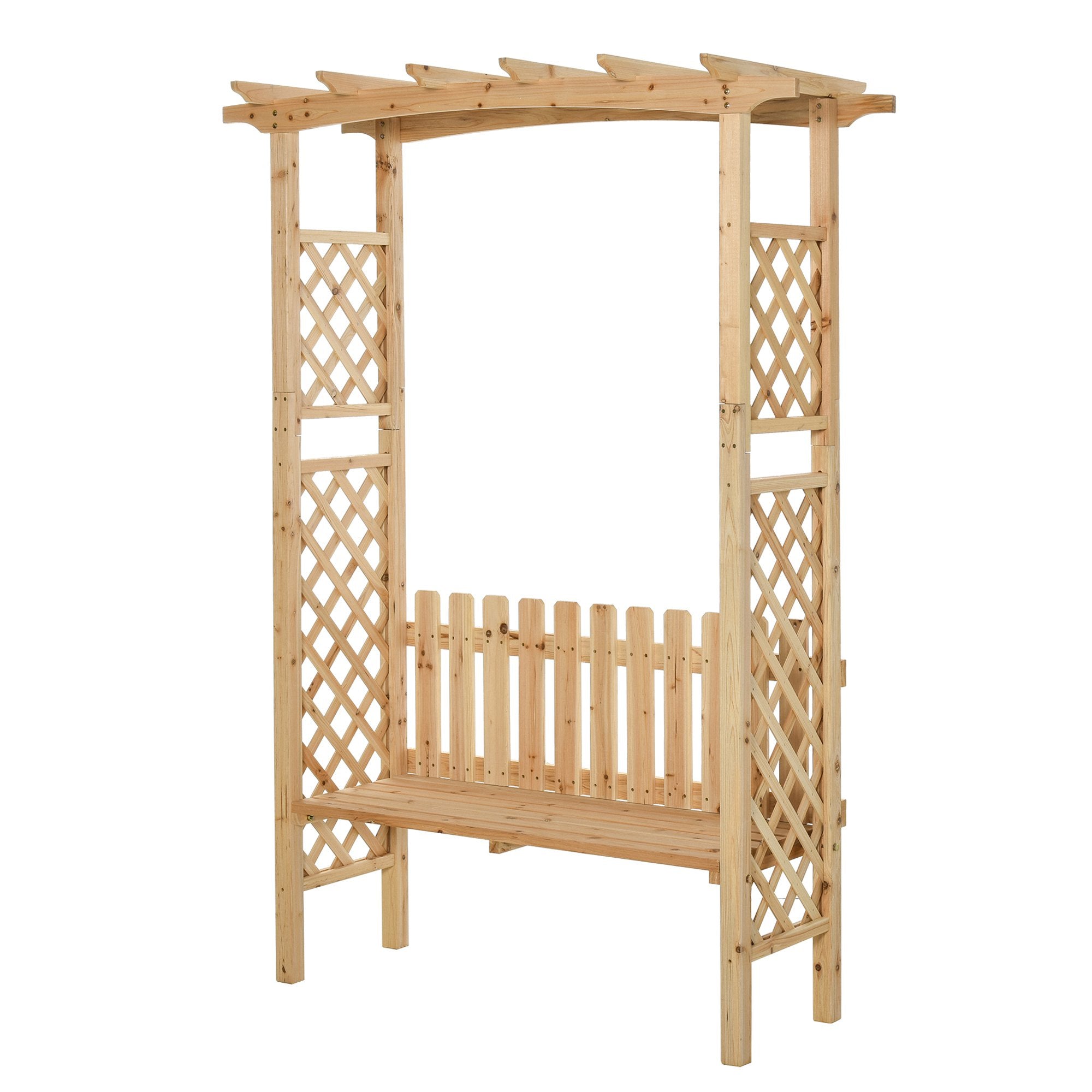 Tuinbank met Boogpergola, Natuurlijk Dennenhout met Beschermend Vernis, 2 - persoons, Ergonomisch Design - Noventis Home