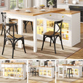Extendable Kitchen Island With LED Lights, 120 - 200cm Adjustable Dining Table With Storage, 3 Drawers & Glass Cabinets, White Black - Noventis Home