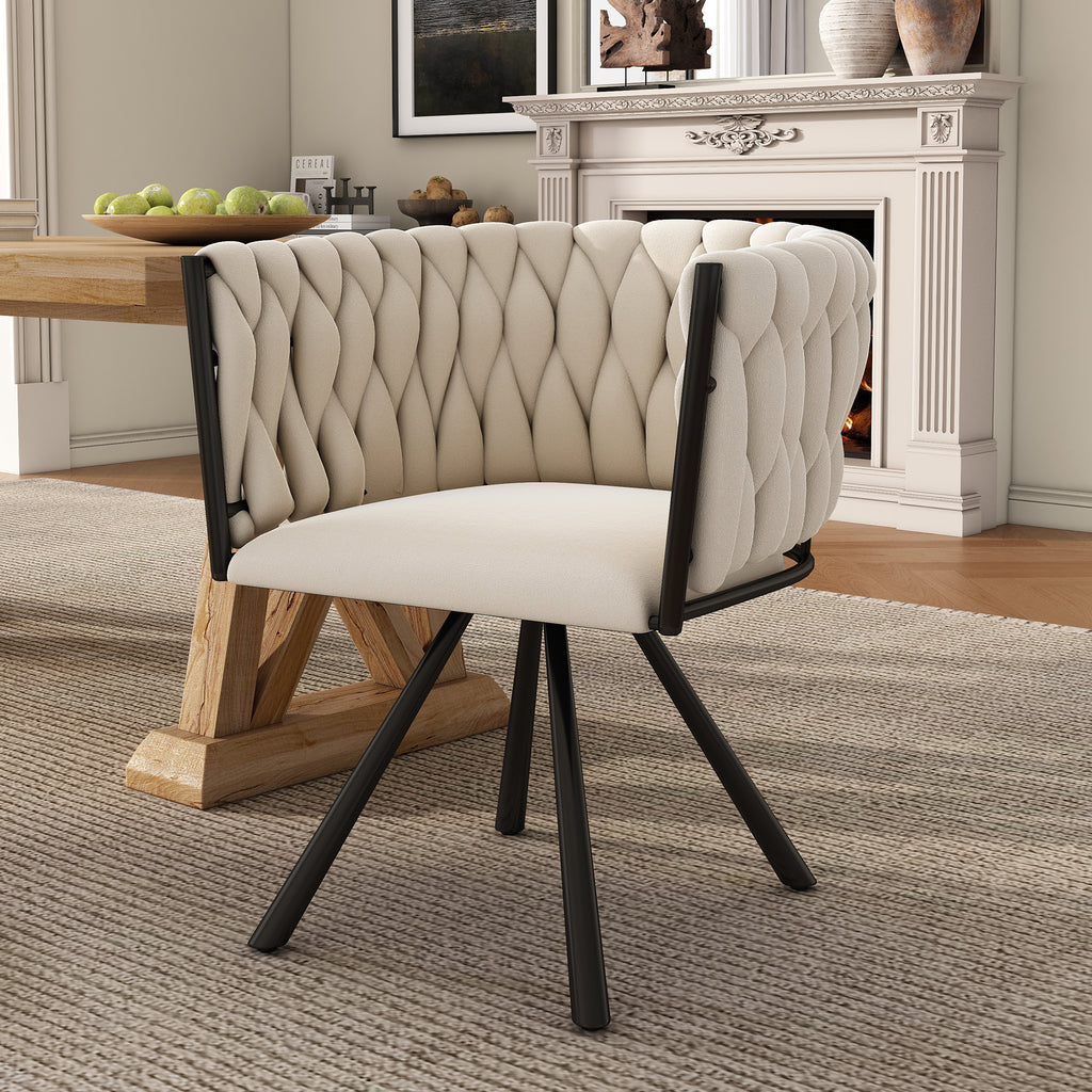 Velvet Dining Chair, Single Light Luxury Living Room Bedroom Swivel Chair, Leisure Swivel Chair With Four Metal Support Legs, Beige - Noventis Home