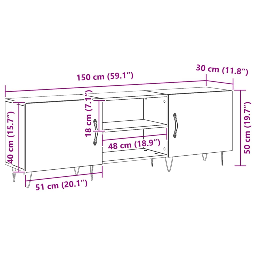 TV - meubel 150cm, Zwart Eiken Look, Houtcomposiet met Meerdere Opbergvakken - Noventis Home